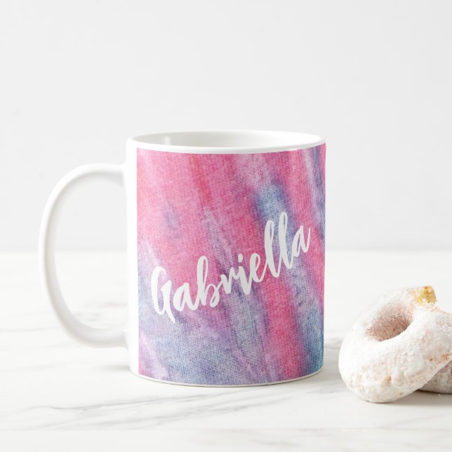Caneca De Café Pastel Rainbow Tie Dye Groovy Personalizado (Com Donut)