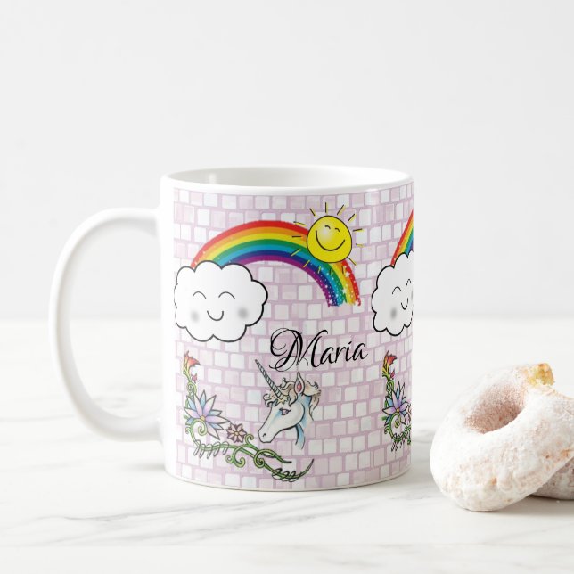 Caneca De Café Pastel Rainbow Unicorn Mug (Com Donut)