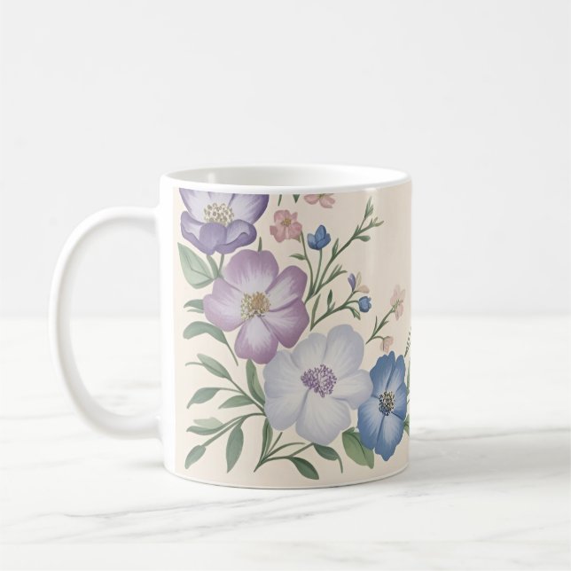 Caneca De Café Pastel Roxo, Branco e Azul Impressão (Esquerda)