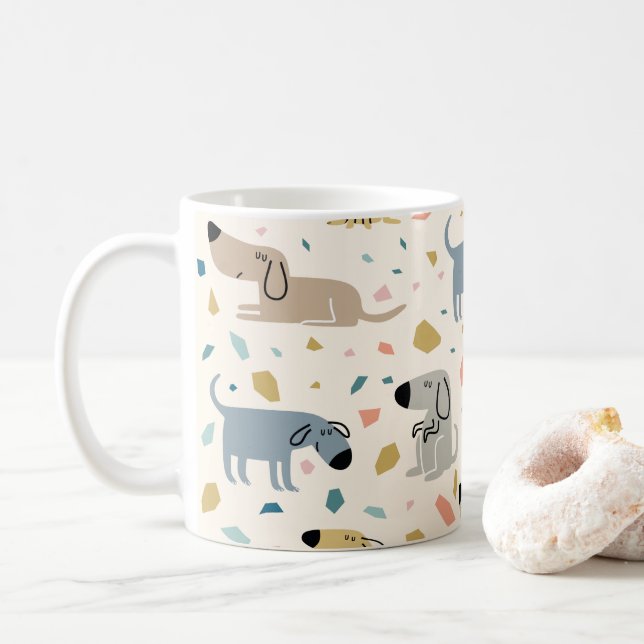 Caneca De Café Pastel Terrazzo Funny Cute Dog Patterno (Com Donut)