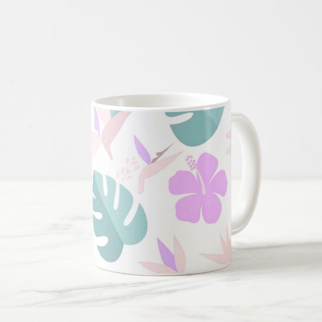 Caneca De Café Pastel Tropical Floral Pattern (Frente Esquerda)