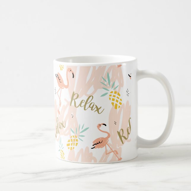 Caneca De Café Pastel Tropical Pink Flamingo Pattern (Direita)