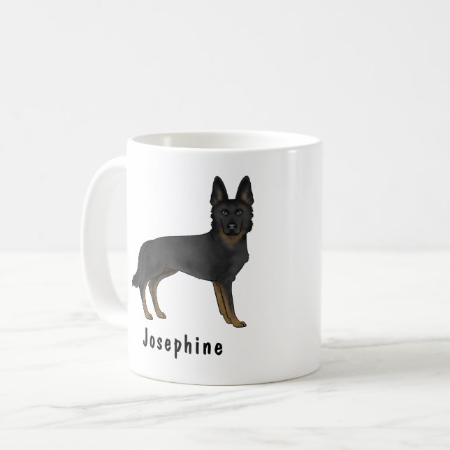 Caneca De Café Pastor Alemão Bi-Preto Fofo Com Nome Personalizado (Frente Esquerda)