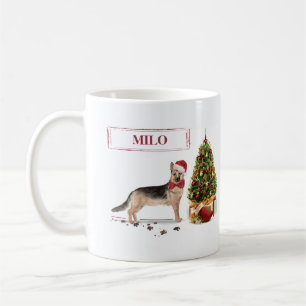 Caneca De Café Pastor Alemão Cachorro de Natal Engraçado com Árvo