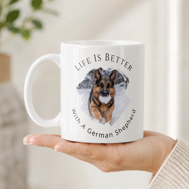 Caneca De Café Pastor Alemão GSD Foto A Vida é Melhor (Criador carregado)