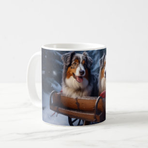 Caneca De Café Pastor australiano Snowy Sleigh Decor de Natal