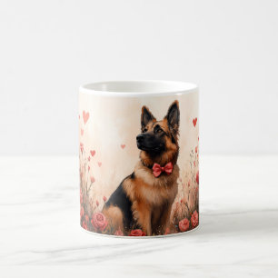 Caneca De Café Pastor Belga com Rosas - Dia dos Namorados