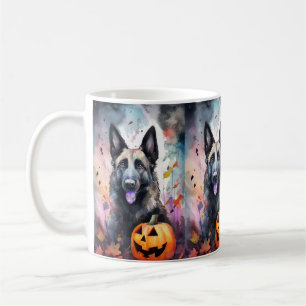 Caneca De Café Pastor Belga de Halloween Com Abóboras Assustador