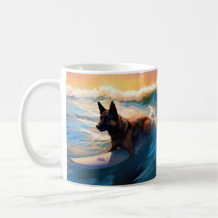 Caneca De Café Pastor Belga Pintura de Surf na Praia