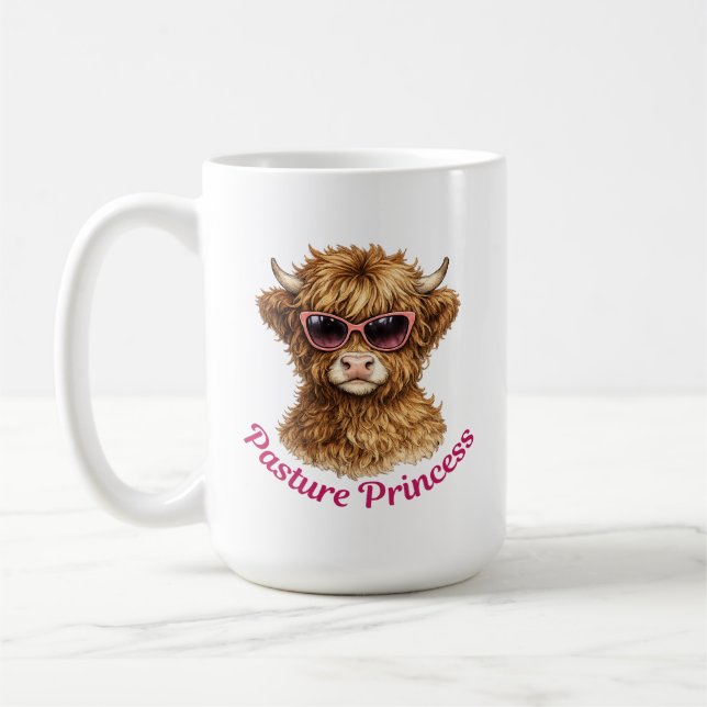 Caneca De Café Pasture Princess Cute Funny Highland Cow (Esquerda)