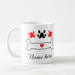 Caneca De Café Pata de cão, coração vermelho animal de estimação