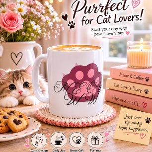 Caneca De Café Pata de Gato Fofa "MEOW" Caligrafia – Gatinho Ador