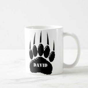 Caneca De Café Pata de Urso Preto Brilhante Nome Personalizado