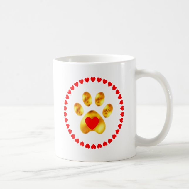 Caneca De Café Pata dourada elegante com corações (Direita)