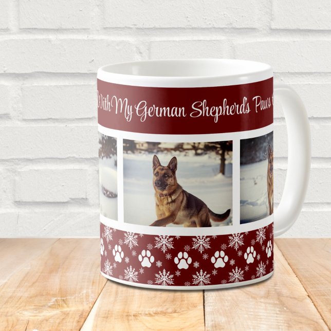 Caneca De Café Pata Imprimir Padrão Burgundy 4 Cachorro Foto (Criador carregado)