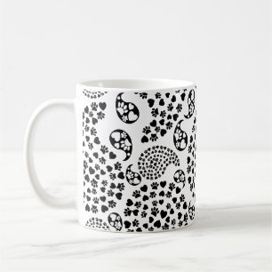 Caneca De Café Patas de Cachorro Pretas e Brancas e Estampa Paisl