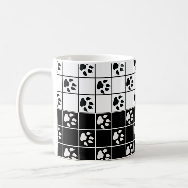 Caneca De Café Patas Garras Preto Branco Xadrez Design  (Esquerda)