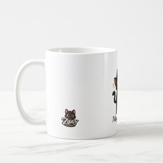 Caneca De Café Patas Mágicas - Gato Preto Ziggy Personalizado  (Esquerda)
