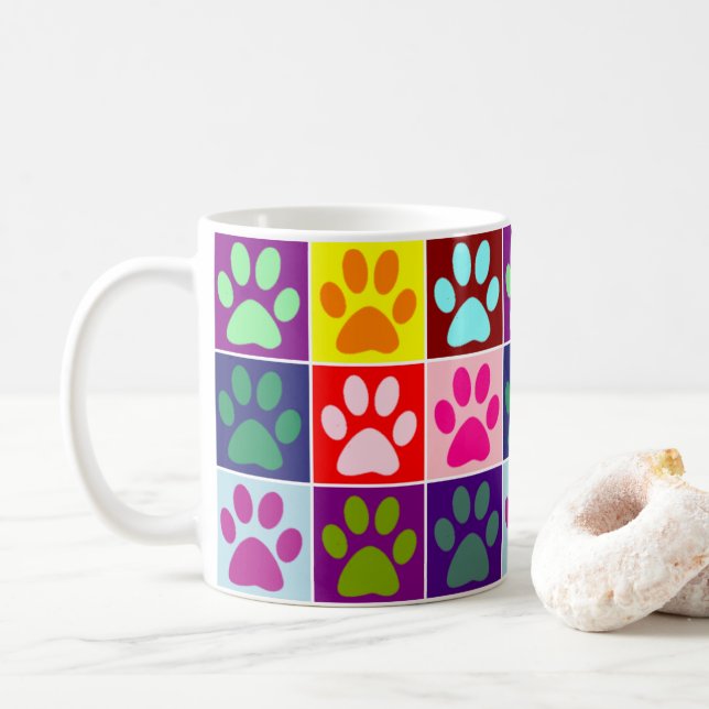Caneca De Café Patas Multicoloridas em Quadrados Multicoloridos (Com Donut)