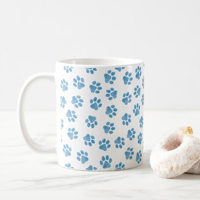Caneca De Café patas, patas de cães, patas azuis (Com Donut)