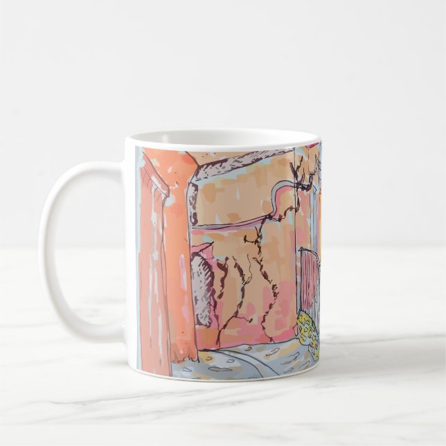 Caneca De Café Patas Pretas em Beco Ensolarado (Esquerda)