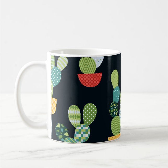 Caneca De Café Patchwork Cactus Vegetais sem Olhos Padrão (Esquerda)