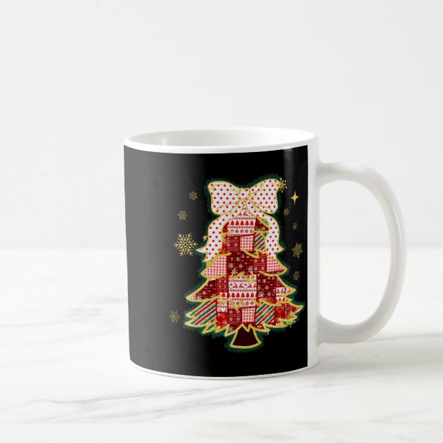 Caneca De Café Patchwork Christmas Tree Coquette Bow Xmas Holiday (Direita)