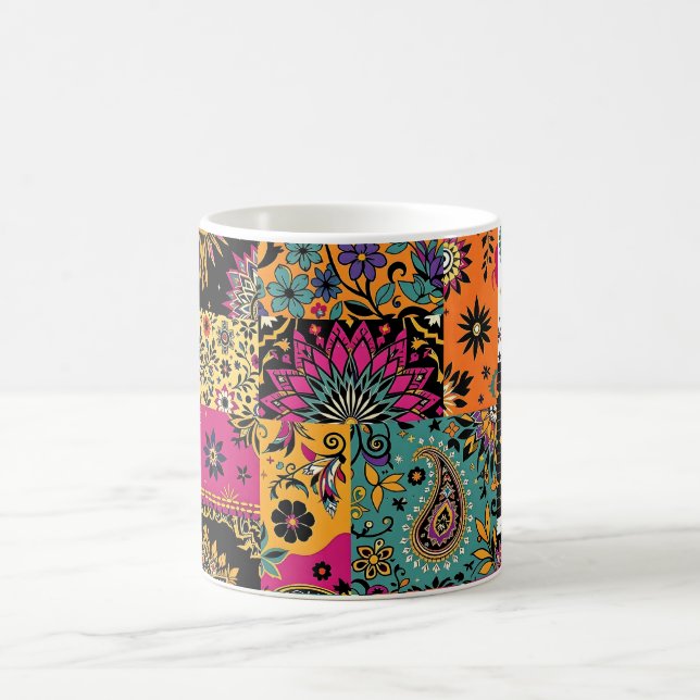 Caneca De Café Patchwork da Boêmia, Mandala e Paisley Pattern (Centro)