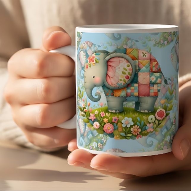 Caneca De Café Patchwork Elephant Floral Meadow Charm (Patchwork Elephant Floral Meadow Charm Coffee Mug)
