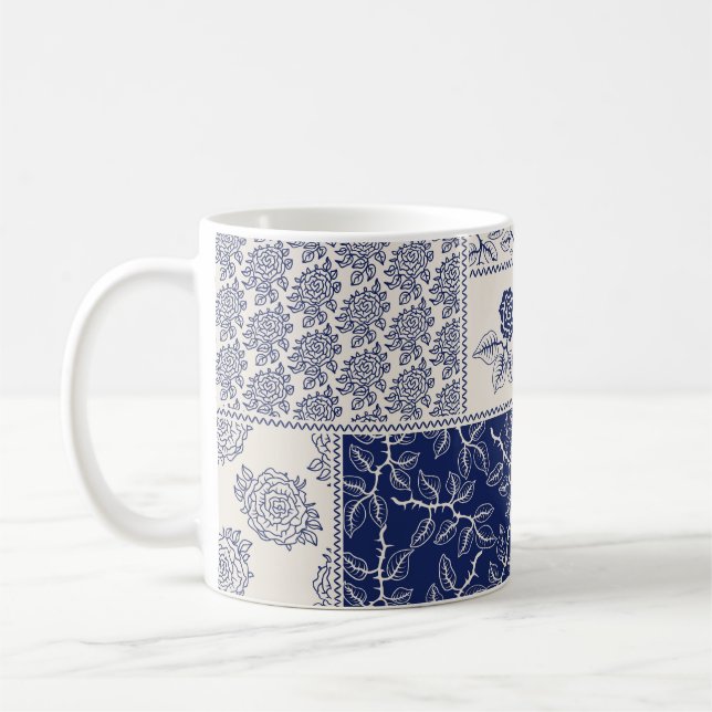 Caneca De Café Patchwork Floral do Indigo Blue Beige (Esquerda)
