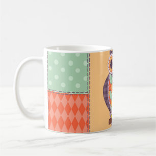 Caneca De Café Patchwork Owl Vintage Padrão sem costura