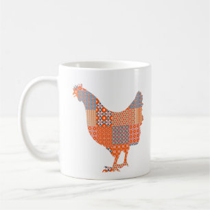 Caneca De Café Patchwork Patterno Chicken Fazenda Animal