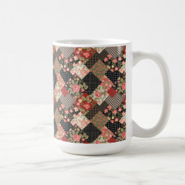 Caneca De Café Patchwork Patternos Flowers Bolinhas Placa Geométr
