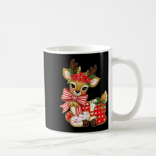 Caneca De Café Patchwork Reindeer Preppy Girly Christmas Xmas Hol (Direita)