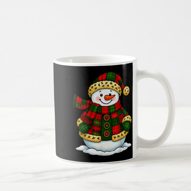 Caneca De Café Patchwork Snowman Retro Funny Christmas Snowman Ho (Direita)
