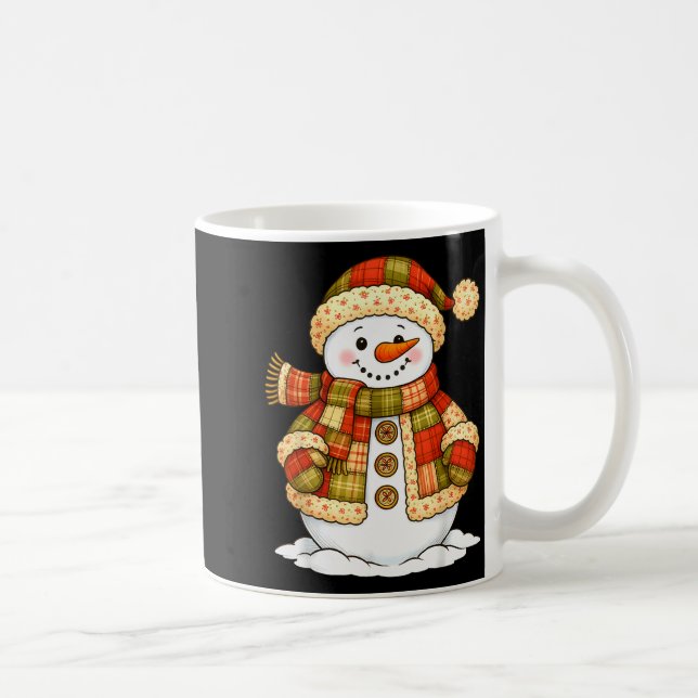 Caneca De Café Patchwork Snowman Retro Funny Snowman Holiday Chri (Direita)