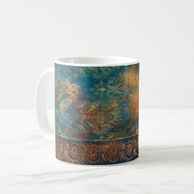 Caneca De Café Pátina Turquesa Azul-verde Cooper (Frente Esquerda)