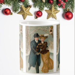 Caneca De Café patinação de casal, uma cena de safra