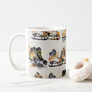 Caneca De Café Patins de gelo aquarela com padrão de folhas de ou