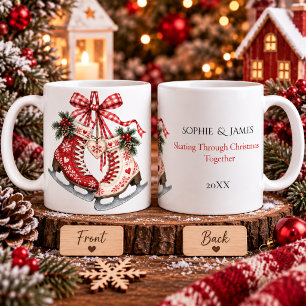 Caneca De Café Patins de Gelo de Natal Nórdico Romance de Inverno
