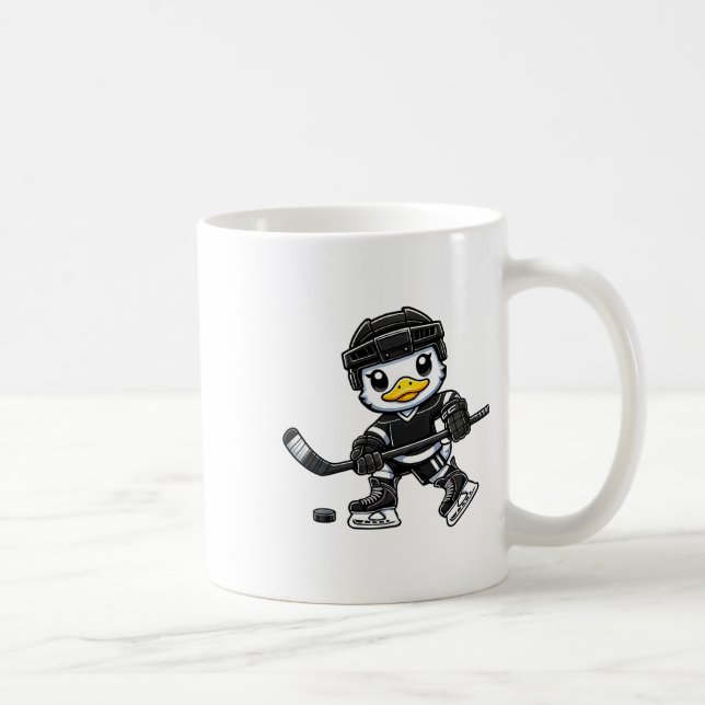 Caneca De Café Pato Chibi Jogando Hóquei no Gelo Design Fofo (Direita)