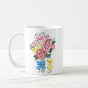 Caneca De Café Pato de Bebê Fofo com Presente de Mãe Flores Bonit