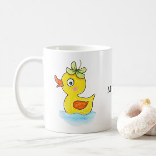 Caneca De Café Pato de Borracha Amarelo Fofo com Chapéu de Trevo