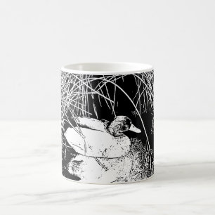 Caneca De Café Pato em Reeds Black and White Lake Willife Nature