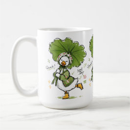 Caneca De Café Pato Fofo com Guarda-Chuva de Folha e Touca Floral
