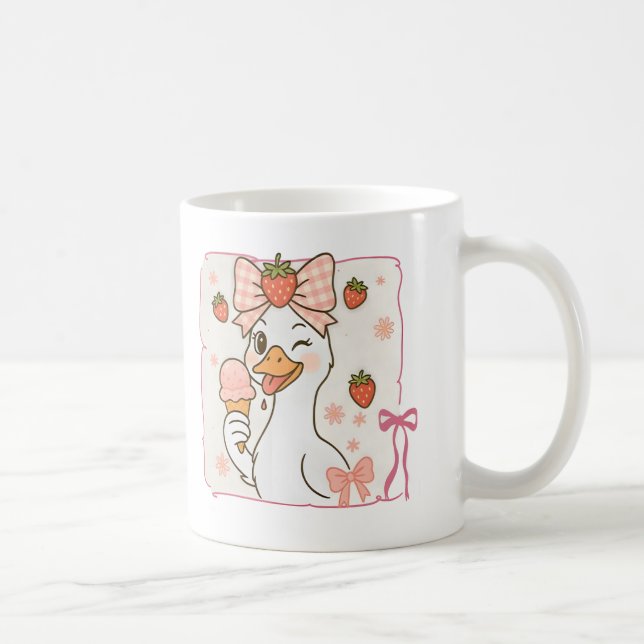 Caneca De Café Pato Kawaii com Sorvete de Morango (Direita)