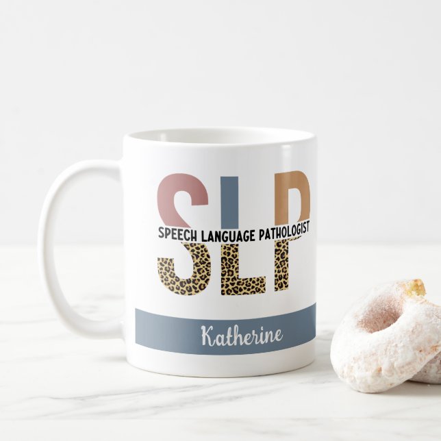 Caneca De Café Patologista Leopard de Discurso SLP Personalizado (Com Donut)
