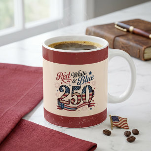 Caneca De Café Pátria 4 de Julho Vermelho Branco Azul 250