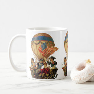 Caneca De Café Pátria Vintage, Crianças em um Balão de Ar Quente