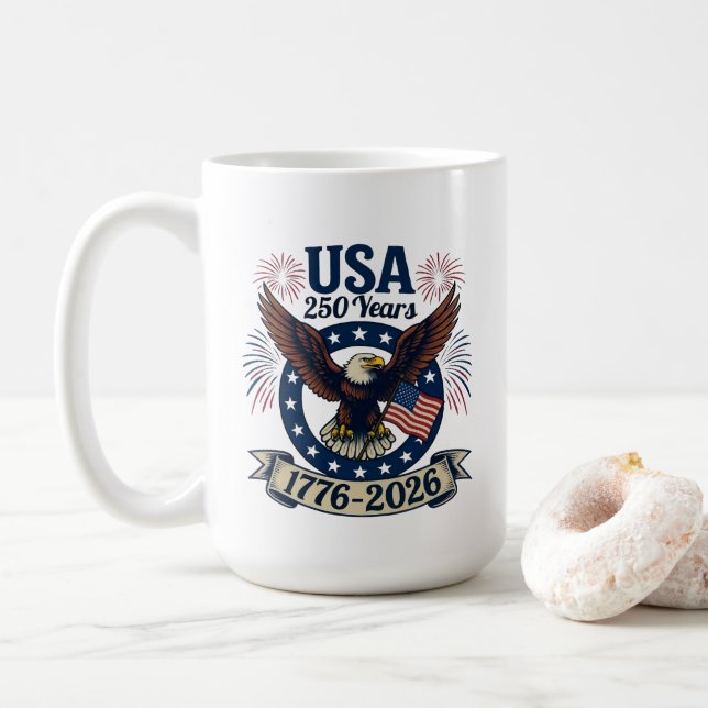 Caneca De Café Patriotic American Eagle 250 Years 1776-2026 (Com Donut)